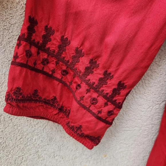 OLD NAVY Women’s Dress XXL 2XL Red Embroidered Elastic Waist Front Tie Midi - Picture 4 of 10